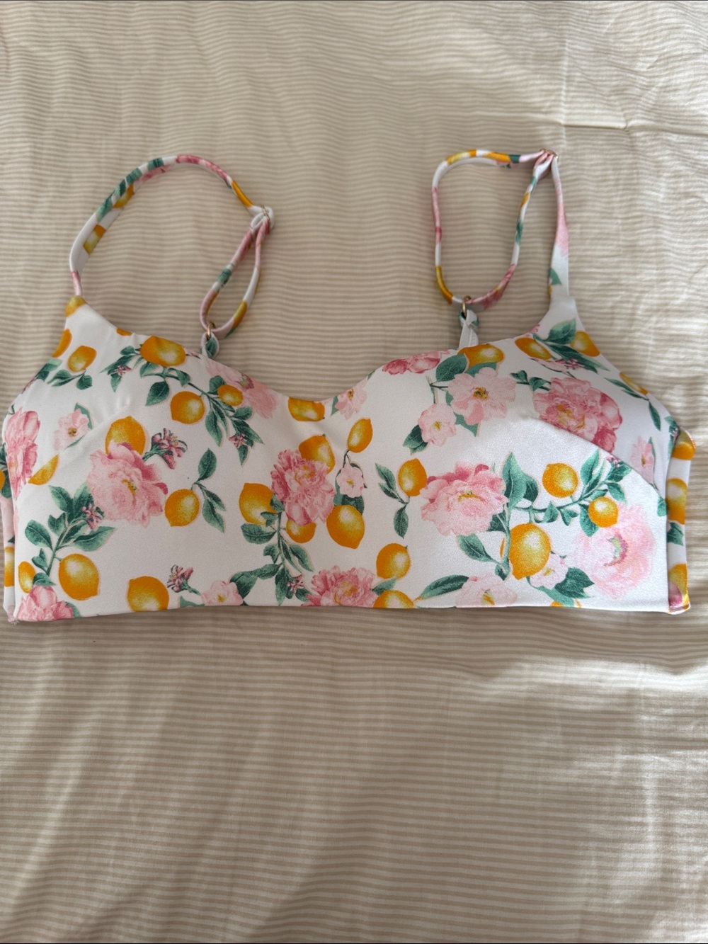 Floral Lemon Print Bralette - Pink & Yellow